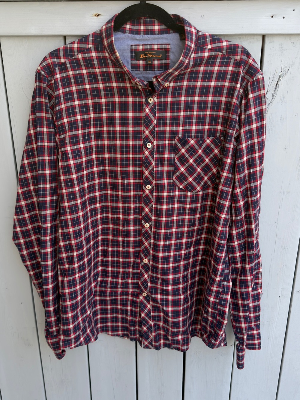 Ben Sherman Red and Navy Plaid Button-Down Shirt